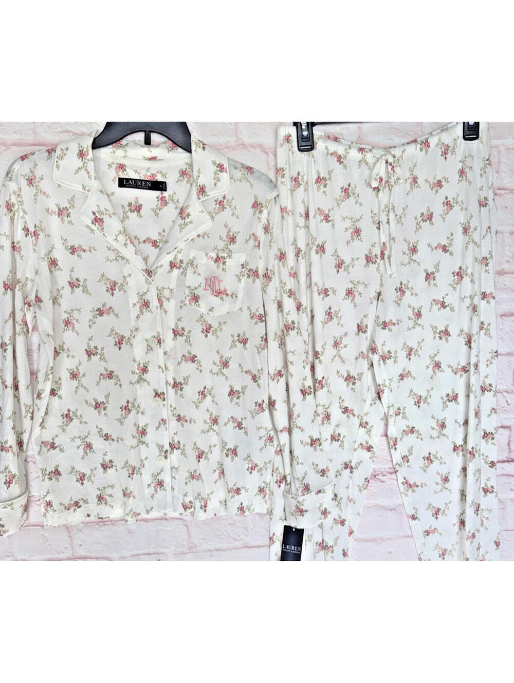 Ralph Lauren Off White Cream Pink Floral Cottage Core Floral Pajamas S